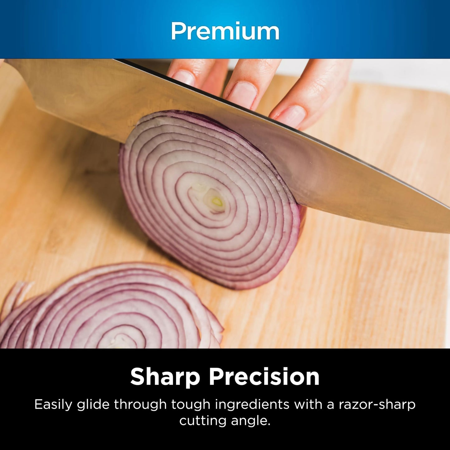 Ninja K52015 Foodi NeverDull 15 Piece Premium Knife System, Wood Series Block, German Stainless Steel, with Built-in Sharpener, Stainless Steel/Walnut