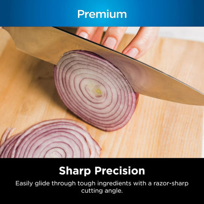 Ninja K52015 Foodi NeverDull 15 Piece Premium Knife System, Wood Series Block, German Stainless Steel, with Built-in Sharpener, Stainless Steel/Walnut