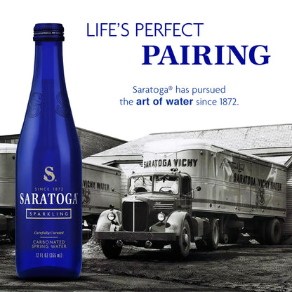 Saratoga Sparkling Water Bottles, 12-Pack - Carbonated Spring Bottled Water with Naturally Occurring Minerals & Electrolytes - Recycled PET Plastic Bottles - 28 Fl Oz