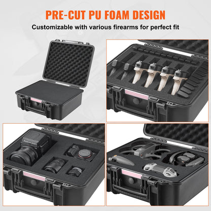 VEVOR Hard Pistol Cases with Pre-cut PU Foam, Waterproof & Dustproof Hard Gun Case for 6 Pistol & 21 Magazine, 19.3×17.1×8.3 in Lockable Pistol Case, Black