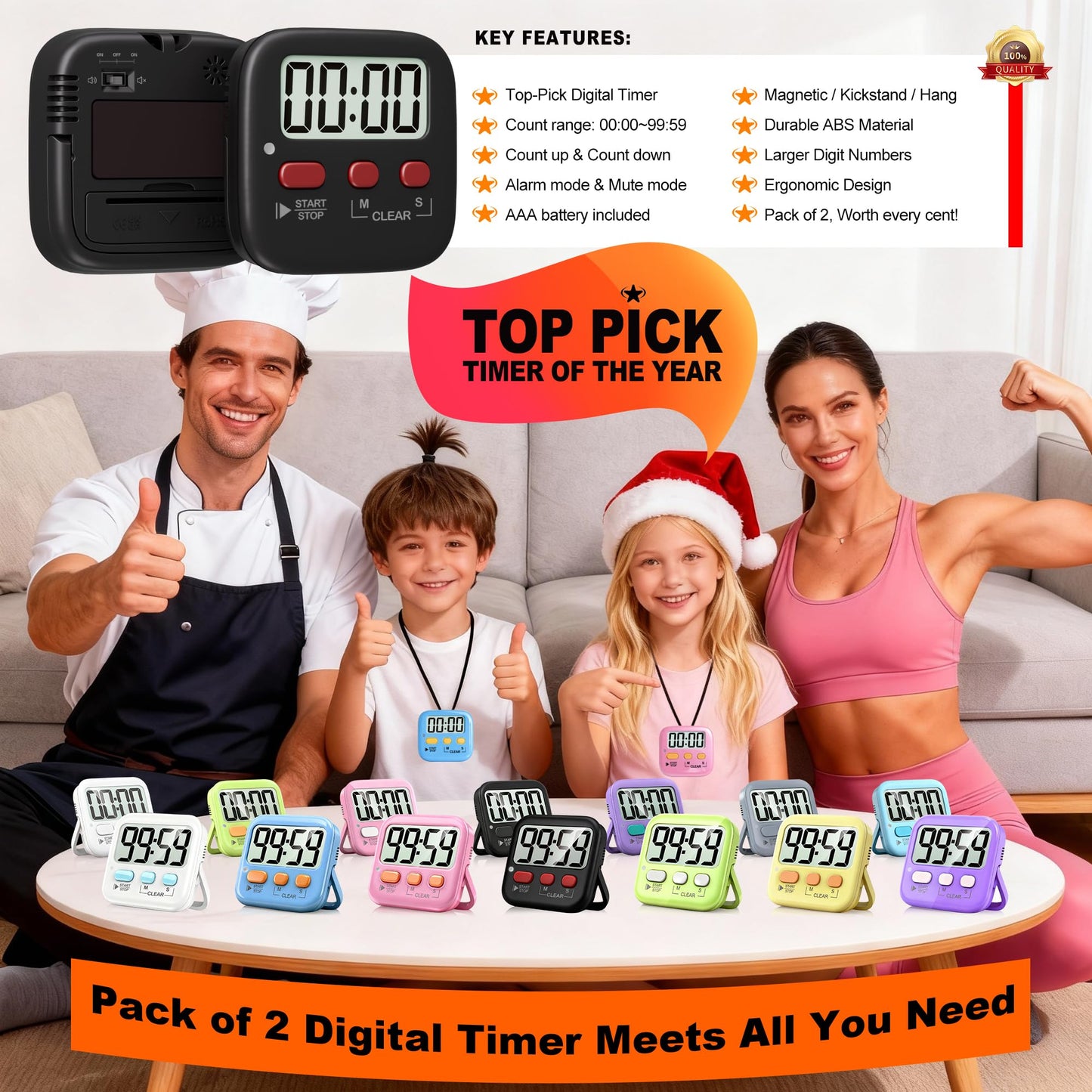 Antonki 2 Pack Digital Timer for Kids, Magnetic Countdown Kitchen Timers for Cooking, Egg, Classroom, Teacher, Exercise, Study, Oven - Battery Included