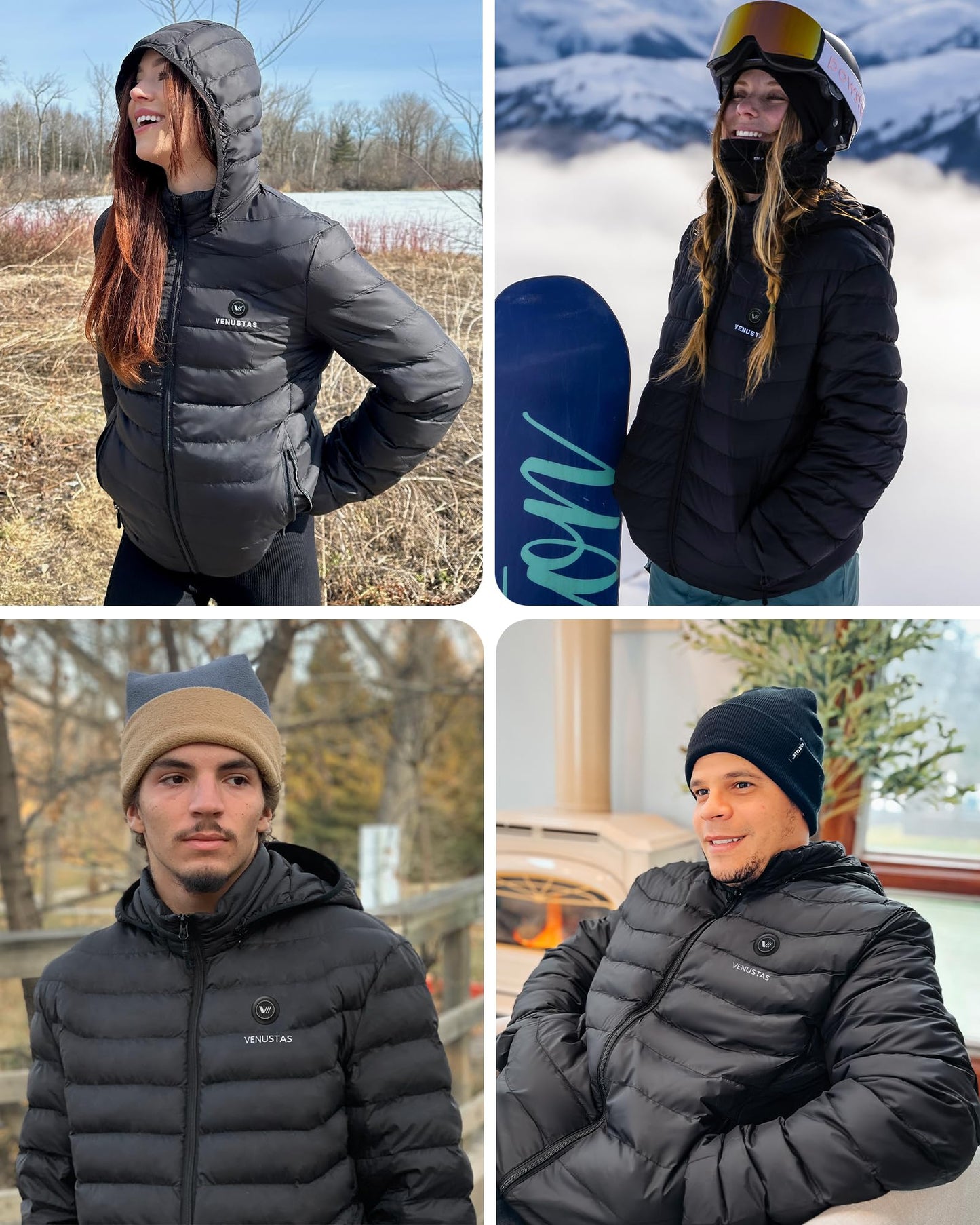 Venustas Unisex Heated Jacket with Battery, Heated Coat for Women and Men with Detachable Hood