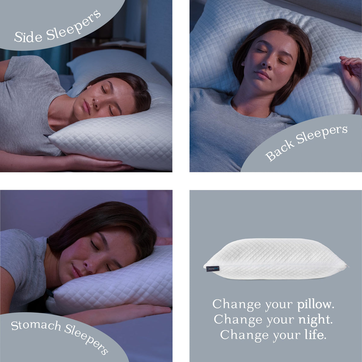DreamyBlue Signature Pillow w/Adjustable Loft • Shredded Memory Foam Fill • Neutral Alignment for Side, Back, and Stomach Sleepers • Washable Bamboo Rayon Cover • CertiPUR-US Certified Foam (Queen)