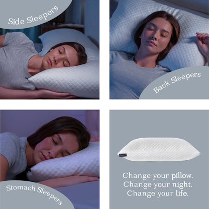 DreamyBlue Signature Pillow w/Adjustable Loft • Shredded Memory Foam Fill • Neutral Alignment for Side, Back, and Stomach Sleepers • Washable Bamboo Rayon Cover • CertiPUR-US Certified Foam (Queen)