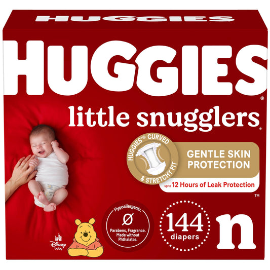 Huggies Newborn Diapers, Little Snugglers Newborn Diapers, Size Newborn (up to 10 lbs), 144 Count