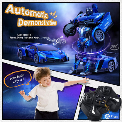 Veeniix V991 Transform Remote Control Car, 1:10 Big Size, 2 Rechargeable Batteries for 70Min, 2.4GHz Gesture Sensing, One-Key Deformation, Robot Toys Gifts for Boys and Girls (Blue)