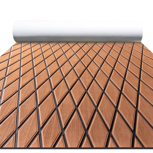 FOCEAN Boat Flooring EVA Foam Boat Decking Marine Mat Non-Slip Self-Adhesive Flooring Sheet for Motorboat Kayak Surfboard Garden Swimming Pools, 94.5''x 15.7'', Brown with Black Lines