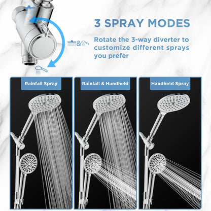 MakeFit Dual Filtered Rain Shower Head Combo, High Pressure Handheld Shower Head with Adjustable Bar - Rainfall Shower Head And Showerhead with Filter for Hard Water - Removes Chlorine