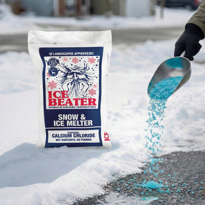 Snow Joe Ice Beater Calcium Blend Powerful Ice Melt, 50 Pound Bag - Works to -15°F Safe for Sidewalks, Driveways, and Walkways