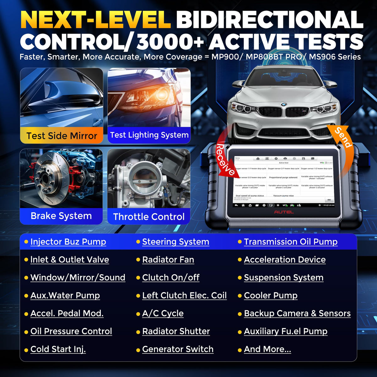 Autel Scanner MaxiCOM MK808BT PRO, 2025 2.0 Full Bidirectional Diagnostic Tool as MK900 MX900 MK900BT, Pro Ver. of MK808S MX808S, 3000+ Test, 28+ Service, All System, Brake Bleed, Injector Coding, FCA