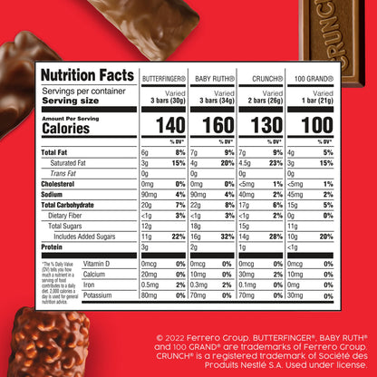 Butterfinger, CRUNCH, Baby Ruth, 100 Grand Minis, Assorted Candy Bars, Great for Sharing, Bulk 135 Count Pack, 55.3 oz