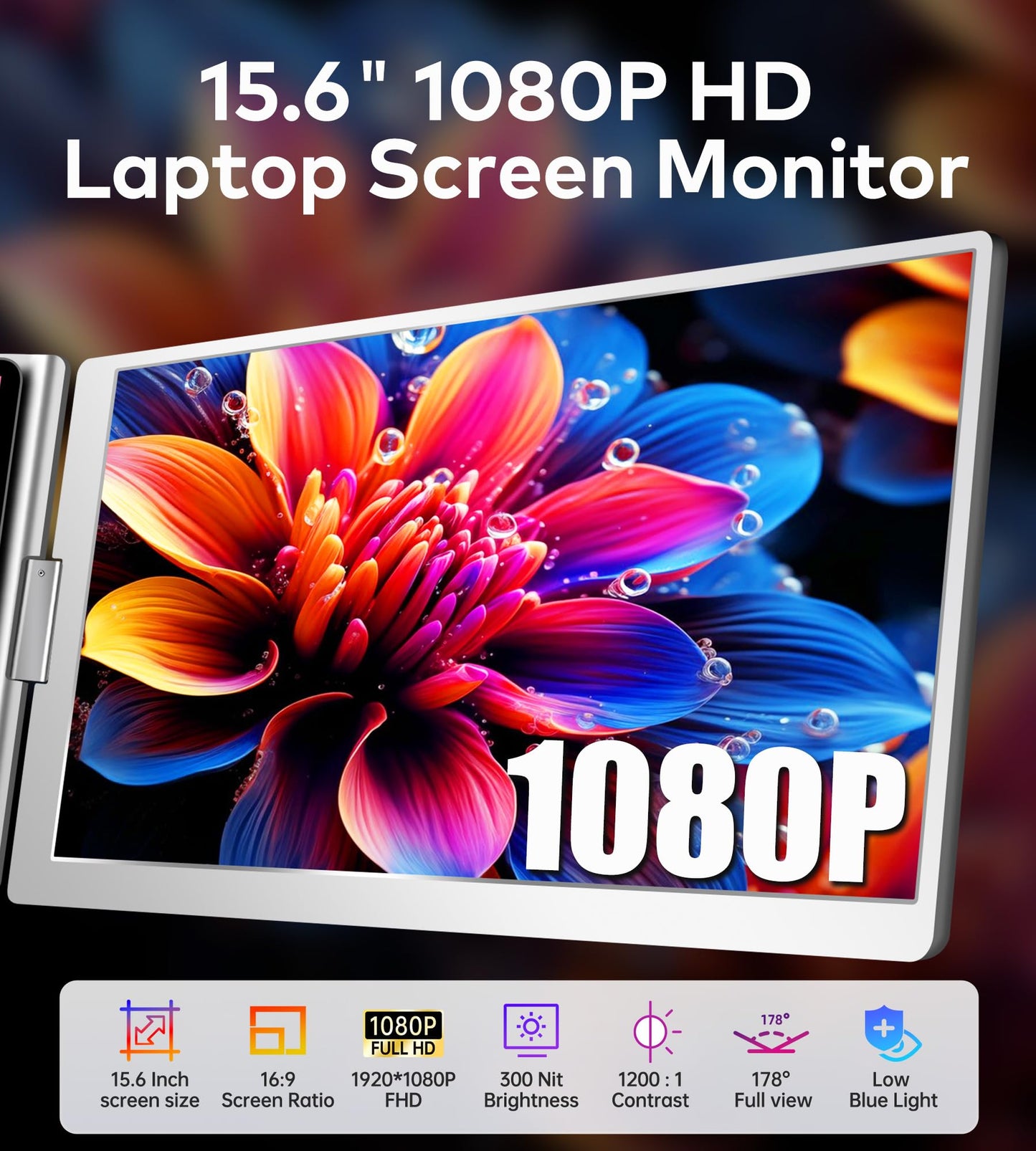 FOPO 15.6" Laptop Screen Extender Monitor Portable, Quad Monitor, Just 1 Cable for 3 Screens, FHD 1080P IPS Laptop Extender Compatible with Wins/Mac for 13.6" - 17.3" Laptops