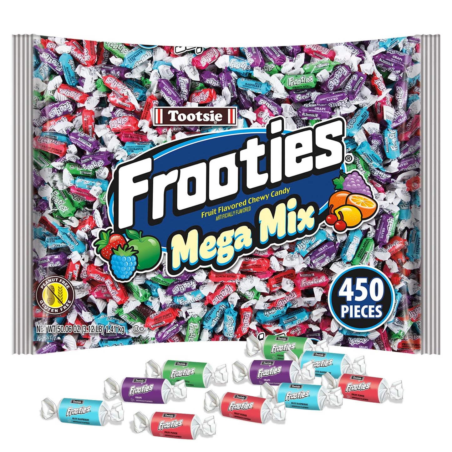Frooties Mega Mix - 450 Pieces Assorted Fruit Flavor Chewy Candy - Over 3 lb. Bag of Bulk Treats - 50.06 oz