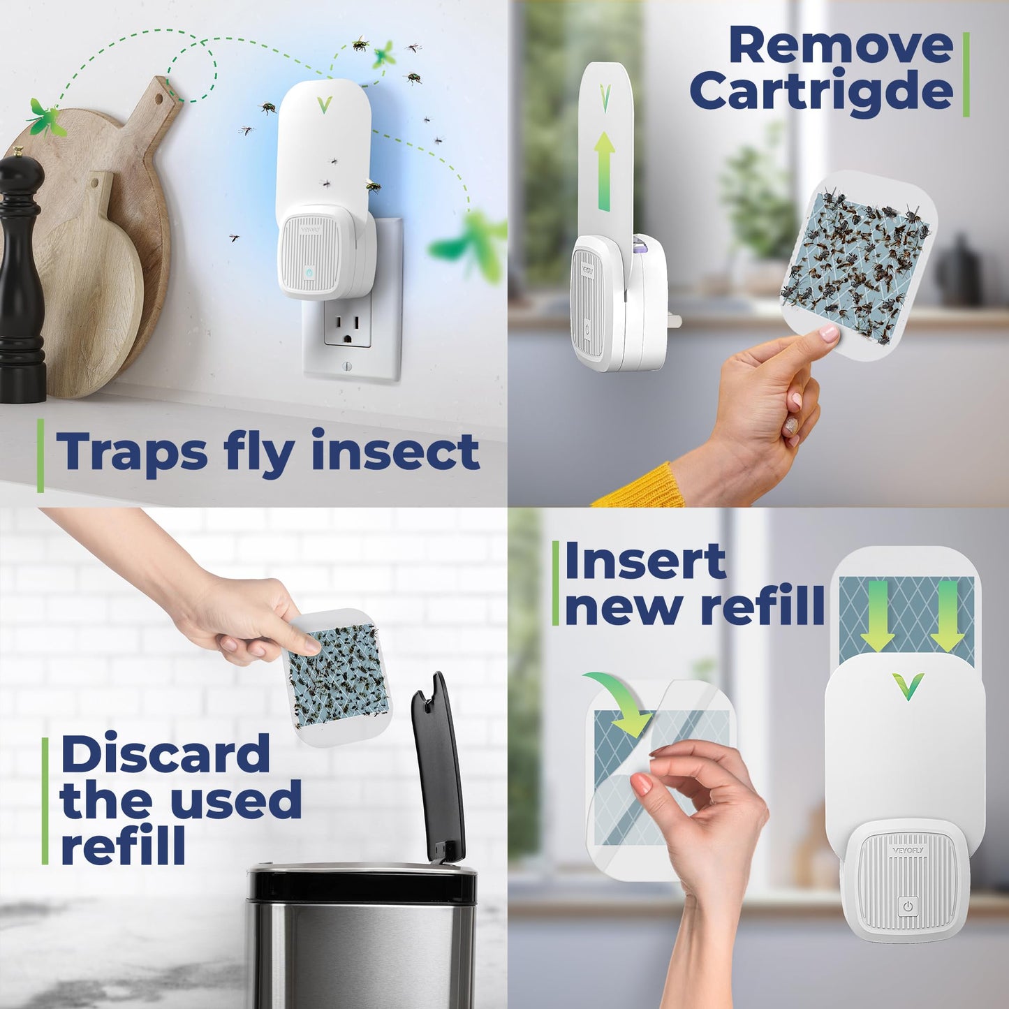 VEYOFLY Fly Trap Indoor, Fruit Fly Traps for Indoors Flying Insect (2 Device + 6 Refills) Gnat Traps for House Indoor, Bug Zapper Indoor, Gnat Killer Catcher & Fruit Fly Killer Light Plug in