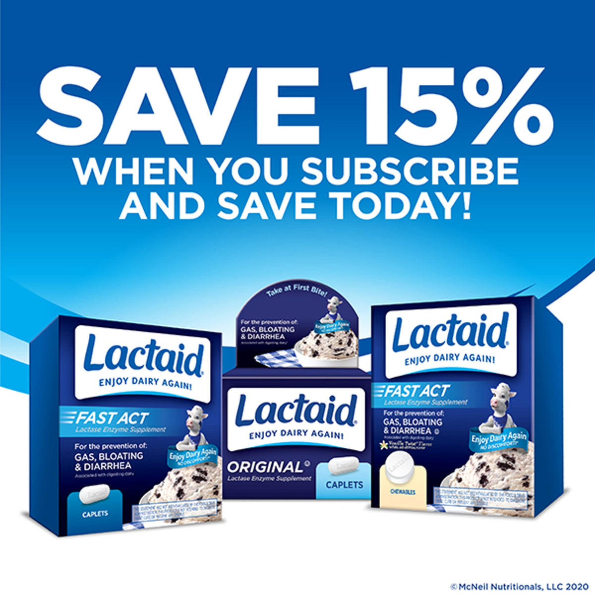 Lactaid Original Strength Lactose Intolerance Relief Caplets with Natural Lactase Enzyme, Dietary Supplement to Help Prevent Gas, Bloating & Diarrhea Due to Lactose Sensitivity, 120 ct