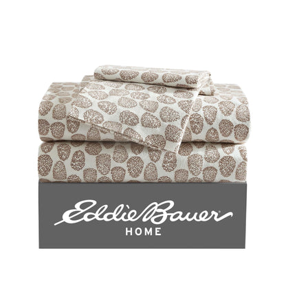 Eddie Bauer - Twin Sheets, Cotton Flannel Bedding Set, Brushed For Extra Softness, Cozy Home Decor (Little Creek Pine Cone Beige, Twin)