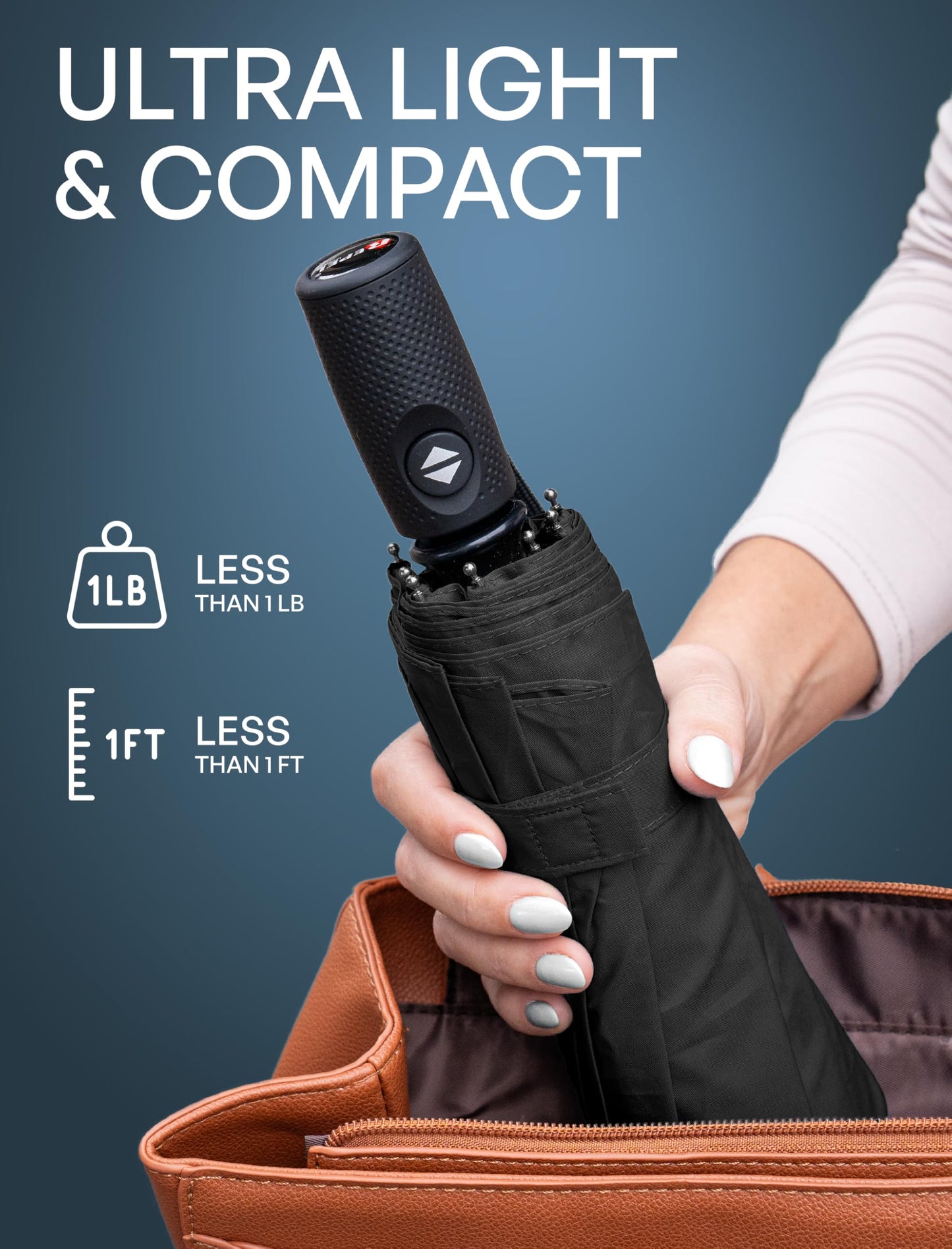 Repel Umbrella Windproof Auto Folding Travel Umbrella - Withstands Winds up to 85MPH, For Rain and Sun – Strong, Compact, Durable, Light & Portable For Women & Men, Fits Backpack & Cars -Black