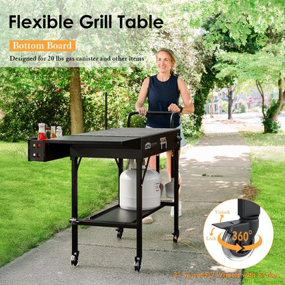 Leteuke Grill Cart for Blackstone Griddle, Portable Outdoor Grill Table, Foldable Cart Table with Wheels for Ninja Grill, Grill Cart Fit 17 Inch Or 22 Inch Griddle, BBQ Prep Table with Seasoning Tray