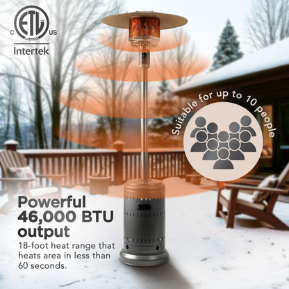 Amazon Basics 46,000 BTU Outdoor Propane Patio Heater with Wheels, Commercial & Residential, 13489.74 watts, Slate Gray, with water tank, 32.1 x 32.1 x 91.3 inches (LxWxH)