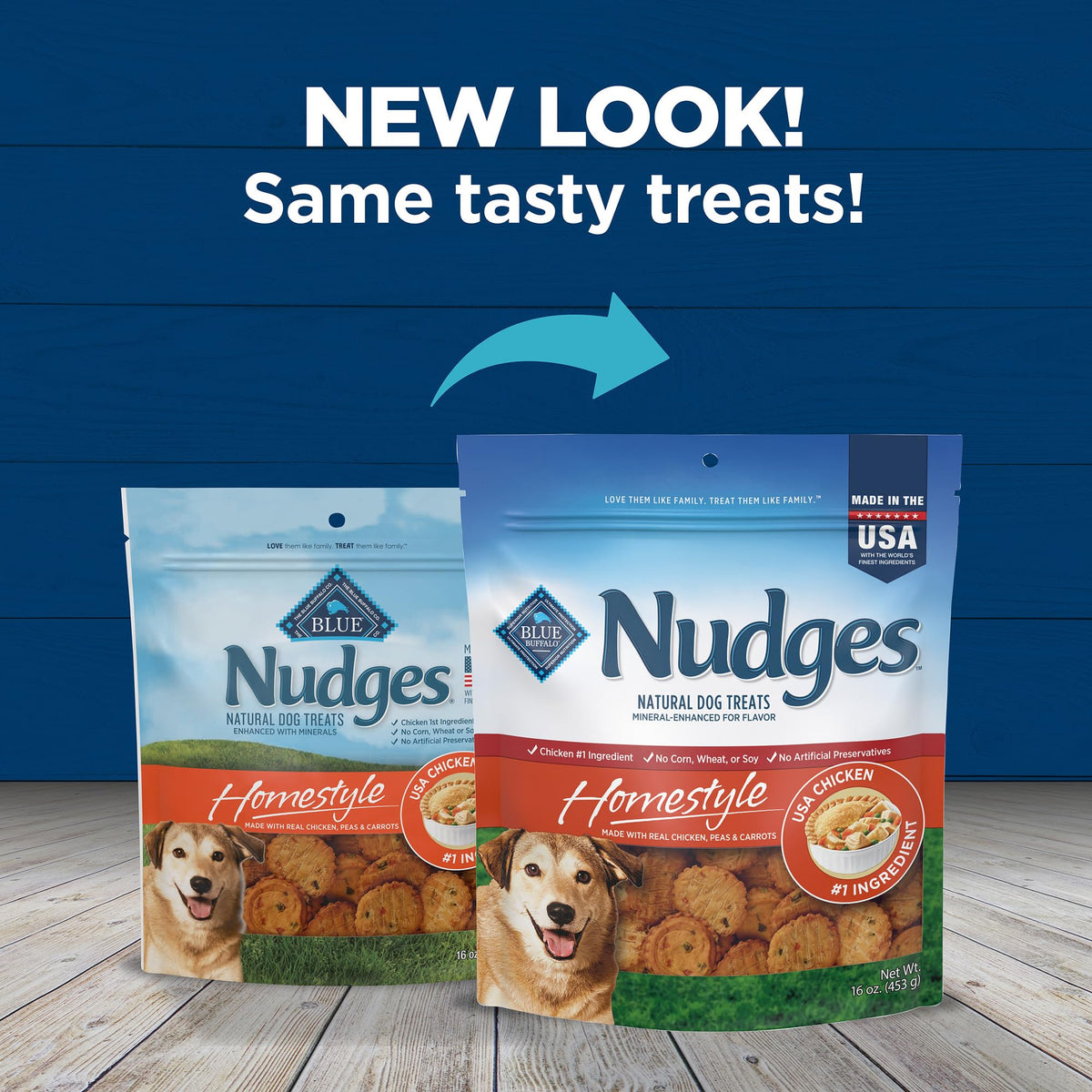 Blue Buffalo Nudges Homestyle Natural Dog Treats, Made in the USA with Real Chicken, Peas, and Carrots, 16-oz. Bag