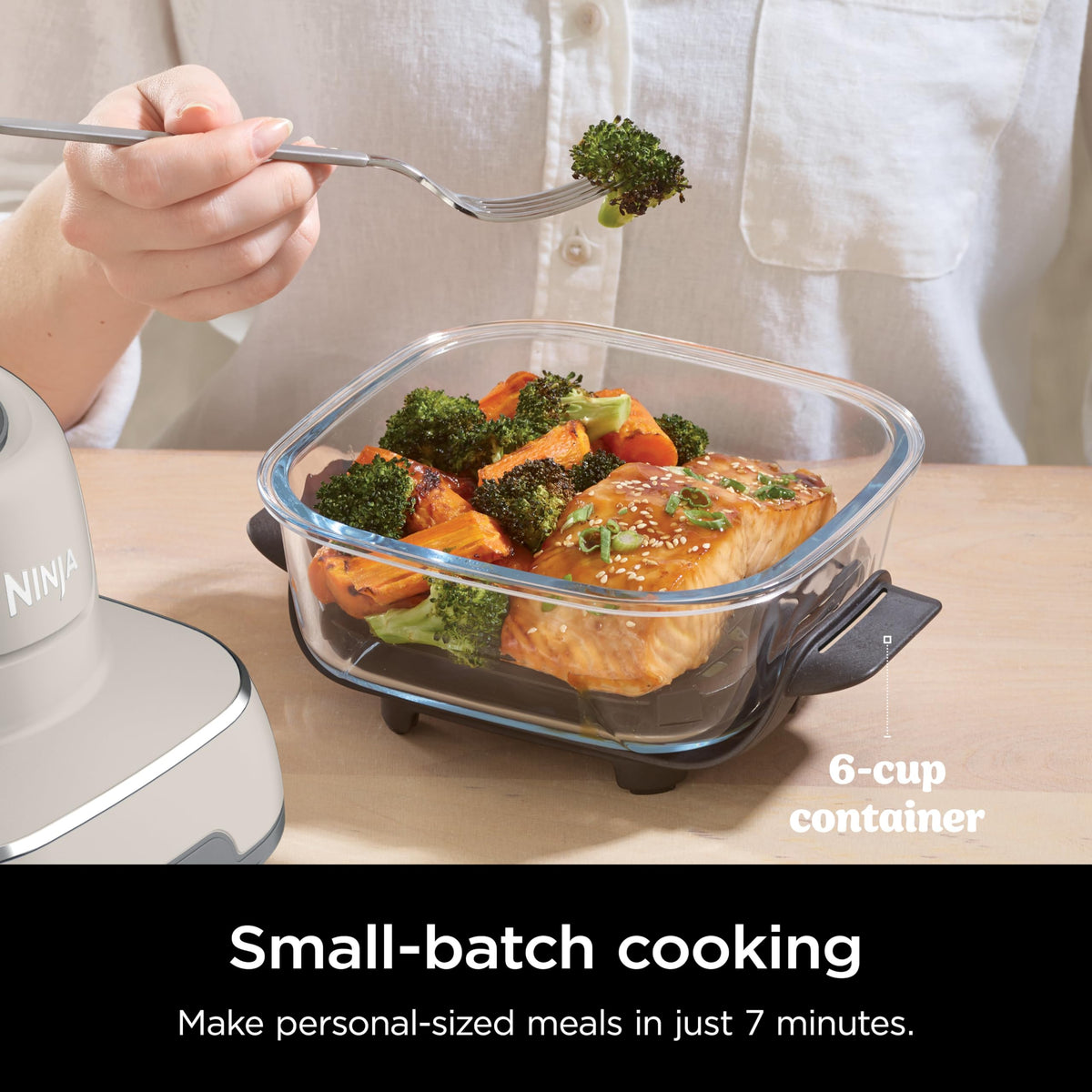 Ninja Crispi Air Fryer, Microwave, Freezer & Dishwasher Safe, Non Toxic Glass Portable Cooking System, 4 QT & 6 Cup Glass Containers with Storage Lids, Easy Meals, Air Fry, Bake, Stone, FN101ST