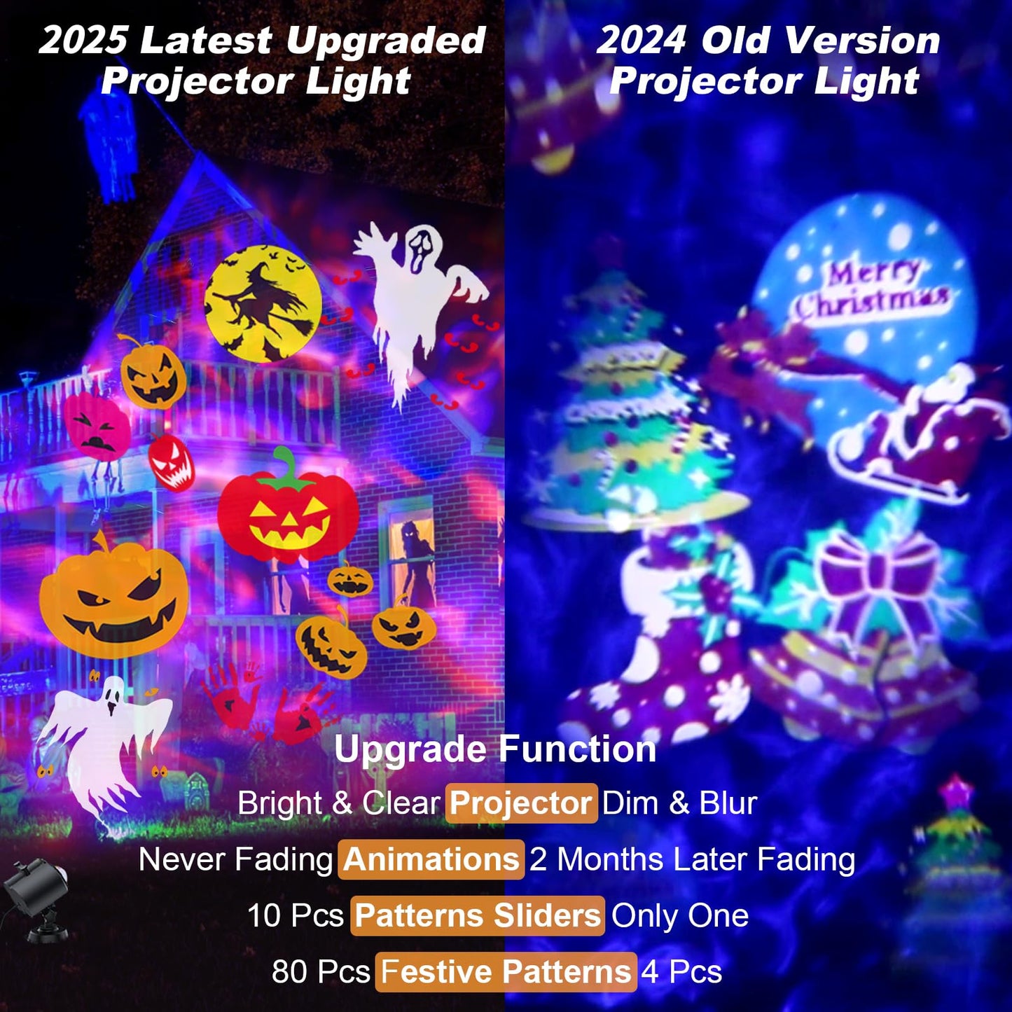 2025 Upgraded Brighter Halloween Decorations Projector Lights for Home, Display 8 Patterns at A Time (Ocean Wave & Patterns), 8 Themes Holiday Projector Christmas’ Day House Decoration Light Show