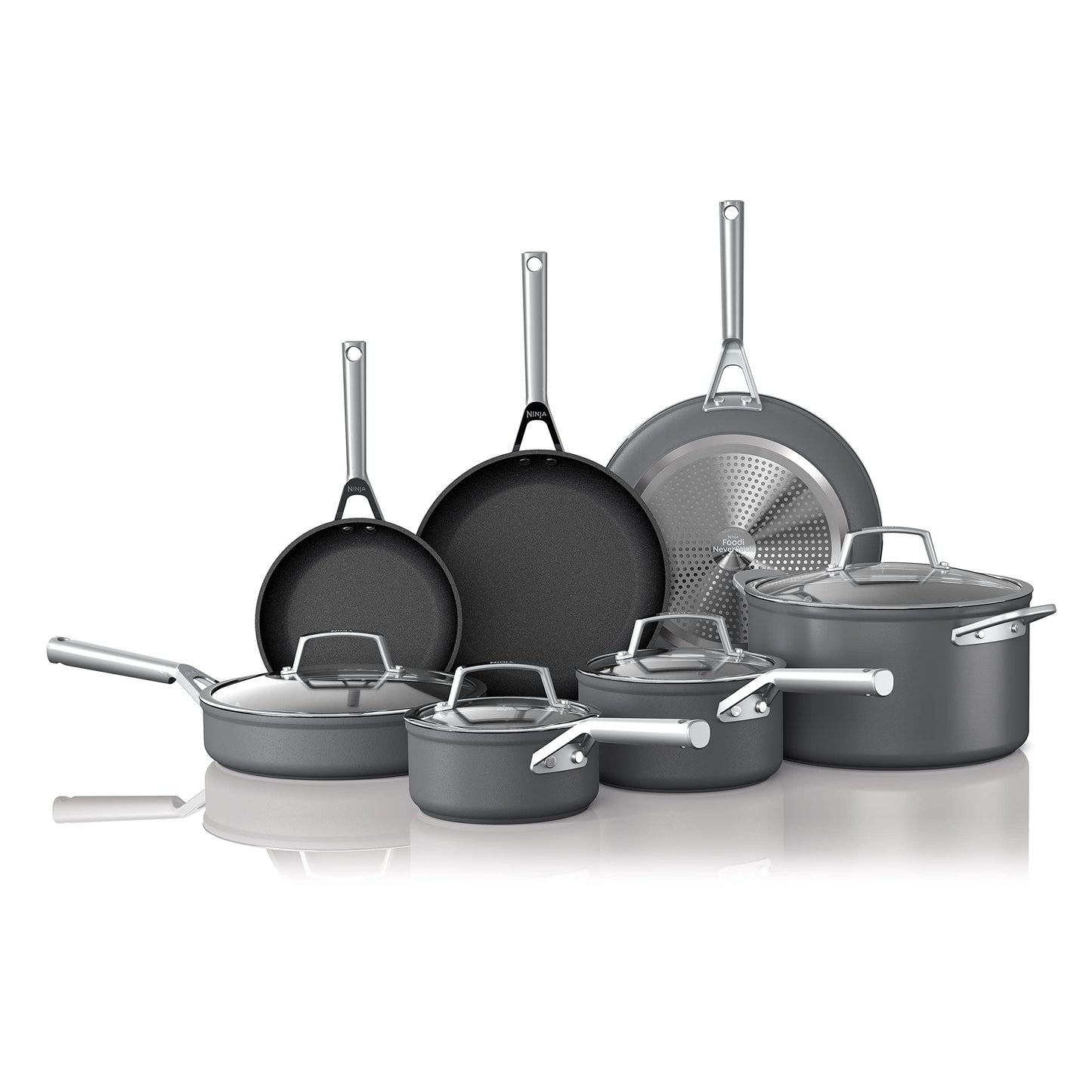 Ninja Foodi NeverStick Professional 12-Piece Cookware Set, Hard-Anodized, Nonstick, Durable & Oven Safe to 500°F, Slate Grey, C39800