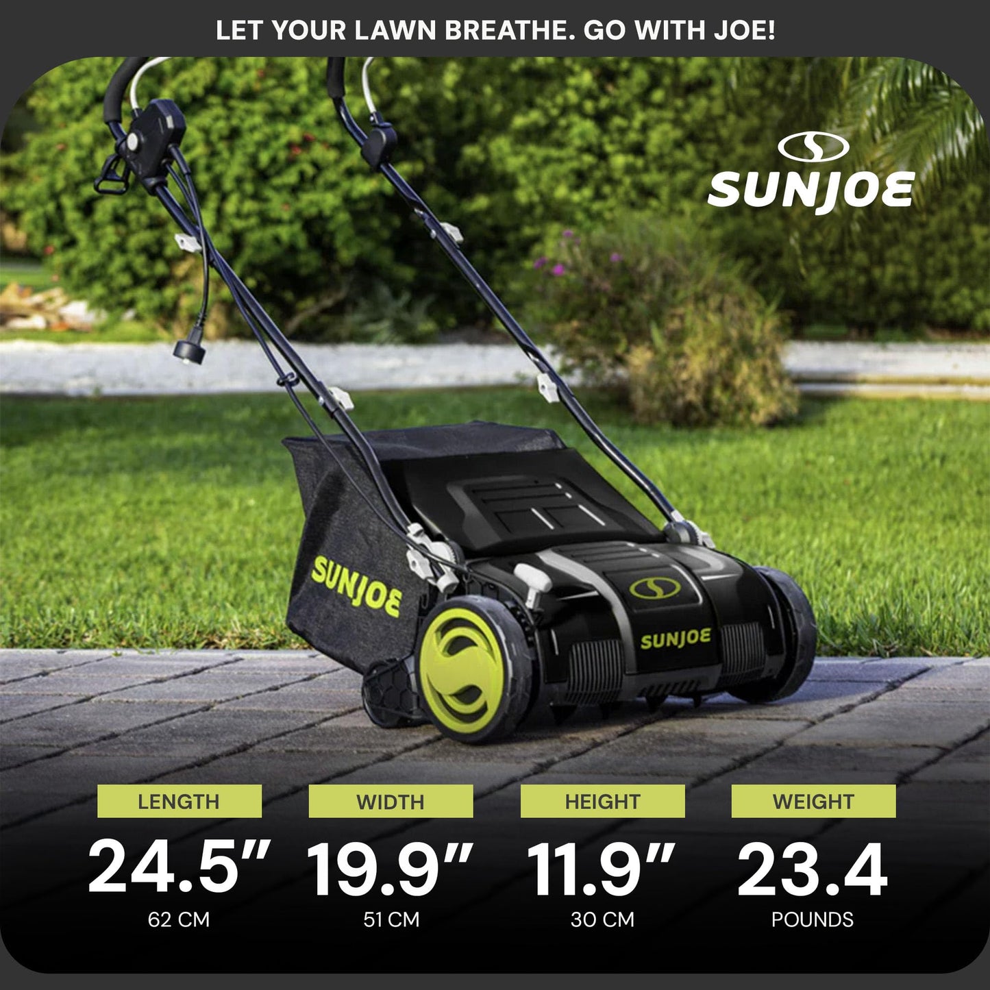 Sun Joe Electric Lawn Dethatcher & Scarifier with 13.2-Gal Bag, 13 Amp, 15 Inch, Black/Green - Heavy Duty Gardening Machine and Equipment for Lawn, Yard, and Grass, AJ805E