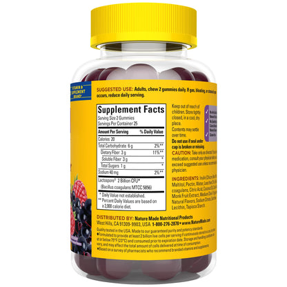 Nature Made Probiotic + Prebiotic Fiber Gummies, Gut Health, Fiber Supplement and Probiotics for Digestive Health, 50 Gummies, 25 Day Supply