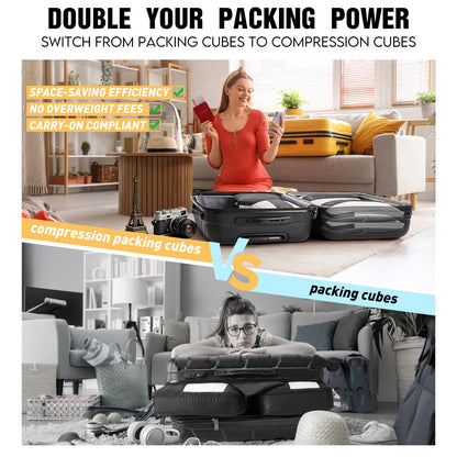 10 Set Compression Packing Cubes for Travel Essentials,Compressible Expandable Packing Cubes for Suitcase,OlarHike Luggage Organizer Bags for Travel,Handy Helper for Organizing Clothes(Black)