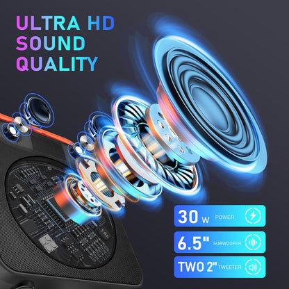 DFTRT Karaoke Machine with Two Wireless Microphones, Portable Bluetooth Speaker with Strobe Lights, Karaoke Machine for Adults & Kids, Karaoke Speaker Supports TF Card/USB, AUX in, FM, REC,TWS