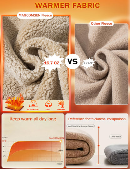 MAGCOMSEN Men's Hoodies Fleece Lined Winter Warm Sherpa Athletic Work Casual Heavy Thick Pullover Hoodie Sweatshirts Navy