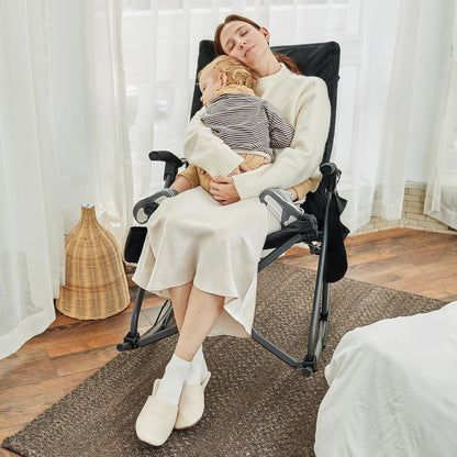 EVER ADVANCED Oversized Folding Rocking Camping Chair, Padded Portable Rocker Chairs for Patio, Lawn and Outdoors, Heavy Duty Hard Armchair for Adults Supports 400lbs, Black