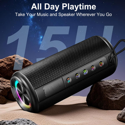 Portable Bluetooth Speaker, Bluetooth 5.4 Wireless Speaker with 20W HD Loud Stereo Sound, 15H Playtime, IP7 Waterproof, LED Lights, TWS Pairing, Built-in Mic, for Outdoor, Home, Party, Beach, Gift