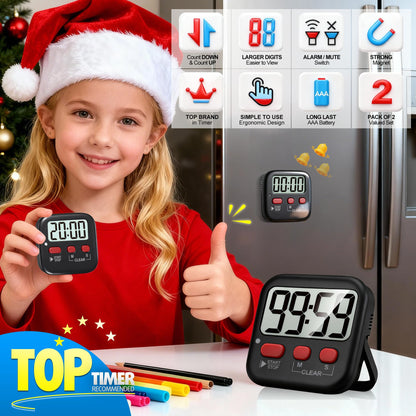 Antonki 2 Pack Digital Timer for Kids, Magnetic Countdown Kitchen Timers for Cooking, Egg, Classroom, Teacher, Exercise, Study, Oven - Battery Included
