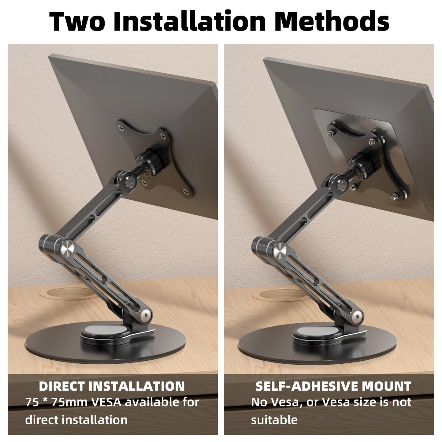 WEARSON 75mm VESA Mount Monitor Stand - Foldable Small Monitor Stand for 10" 13" 15.6" 16" 17" 17.3" inch Portable Monitor Stand Lay Flat support VESA 75*75mm (Black)