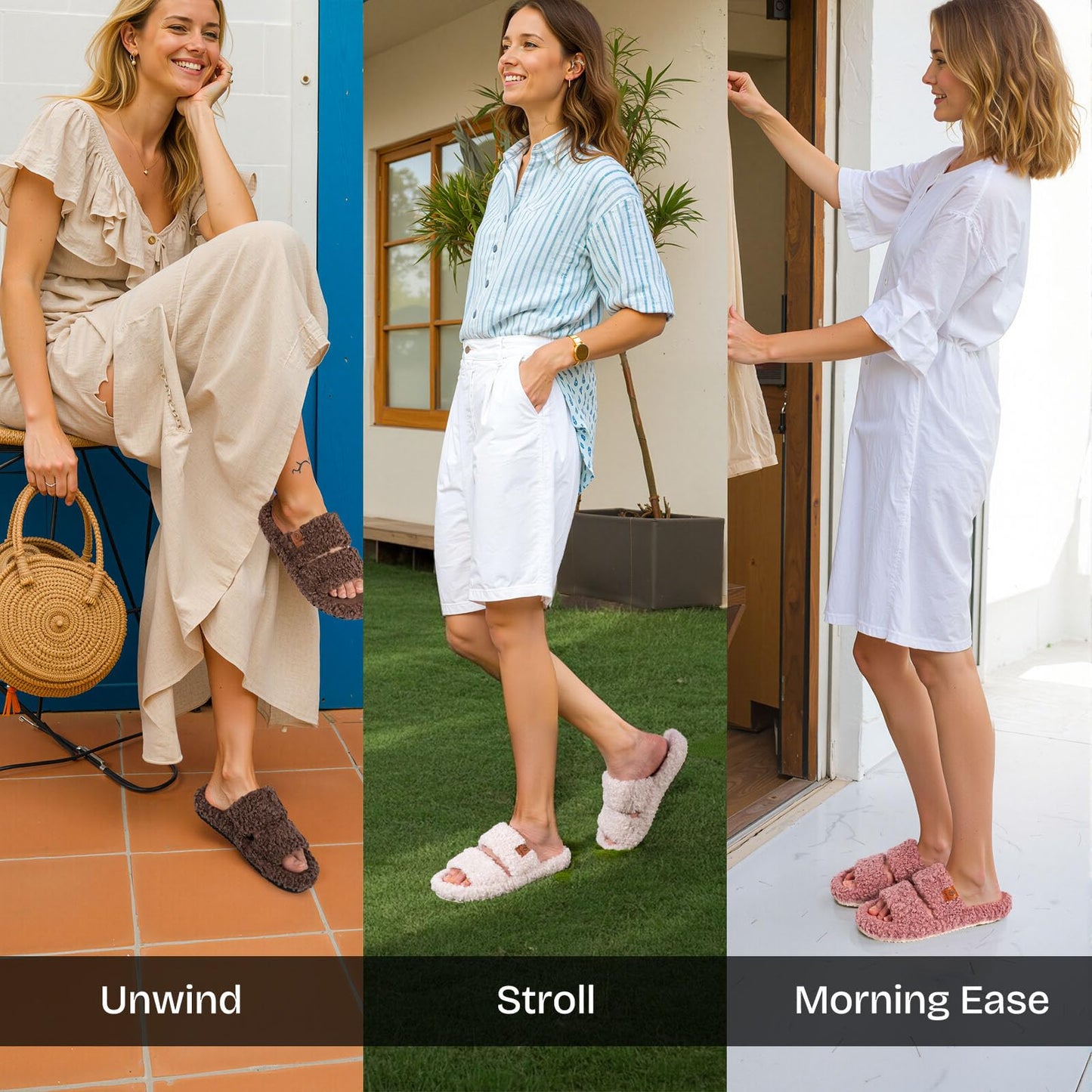 EverFoams Womens Fuzzy Open-toe Slippers Soft Comfy Memory Foam Indoor House Shoes Cool Gray,9-10 US