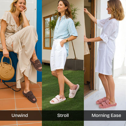 EverFoams Womens Fuzzy Open-toe Slippers Soft Comfy Memory Foam Indoor House Shoes Cool Gray,9-10 US