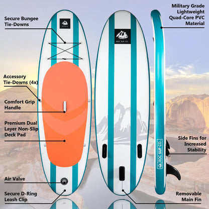 Roc Inflatable Stand Up Paddle Boards with Premium SUP Paddle Board Accessories, Wide Stable Design, Non-Slip Comfort Deck for Youth & Adults (Aqua)