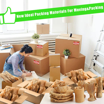 Honeycomb Packing Paper, MINHAO 15"x230' Eco Friendly Packing Paper for Moving Recyclable Honeycomb Paper Moving Supplies Bubble Paper Wrapping Protective Roll, With 36 Fragile Sticker Labels