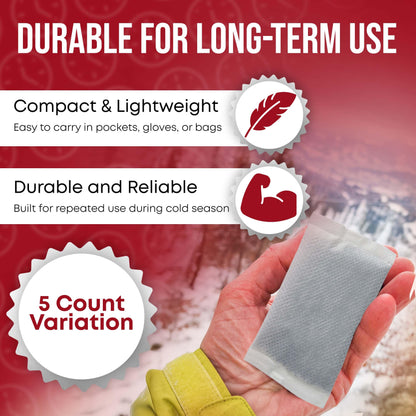 Hand Warmers - Long-Lasting, Safe, Natural, Odorless Air-Activated Warmers - Up to 10 Hours of Heat - 5 Pairs