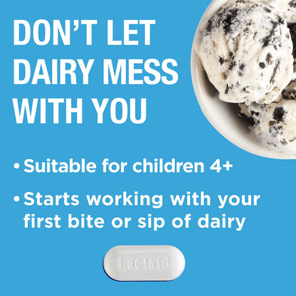 Lactaid Original Strength Lactose Intolerance Relief Caplets with Natural Lactase Enzyme, Dietary Supplement to Help Prevent Gas, Bloating & Diarrhea Due to Lactose Sensitivity, 120 ct