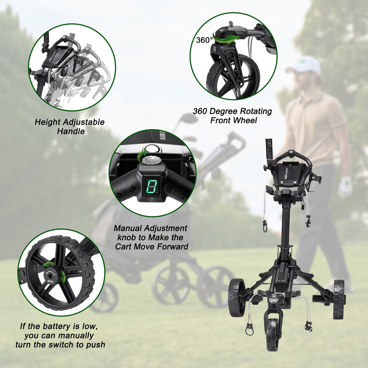 KVV Electric Golf Push Cart with Remote Control, Smallest Folding Size, Suitable for All Terrains, Lightweight and Super Compact Electric Golf Cart