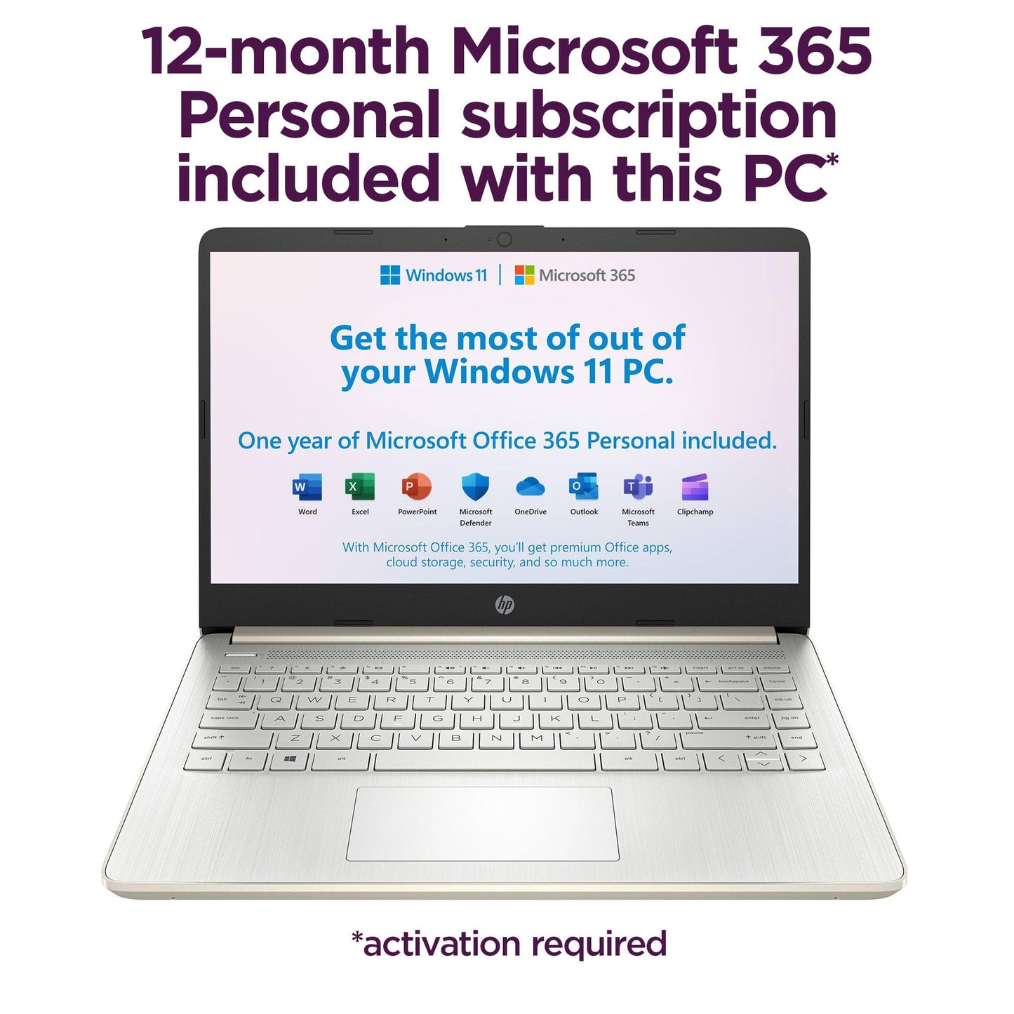 HP Touchscreen Laptop Computer for Home Student Study, 1-Year Office, 4GB DDR4 RAM, 64GB eMMC, Intel Processor, 14 inch, WiFi 6, Bluetooth, Windows 11 Home S, Pale Gold
