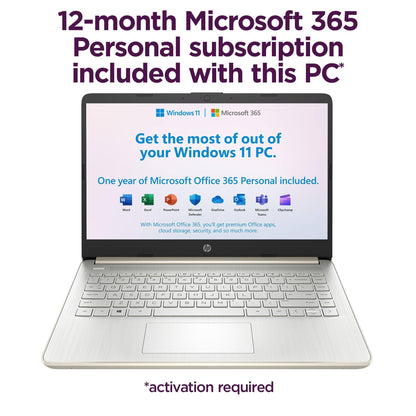 HP Touchscreen Laptop Computer for Home Student Study, 1-Year Office, 4GB DDR4 RAM, 64GB eMMC, Intel Processor, 14 inch, WiFi 6, Bluetooth, Windows 11 Home S, Pale Gold