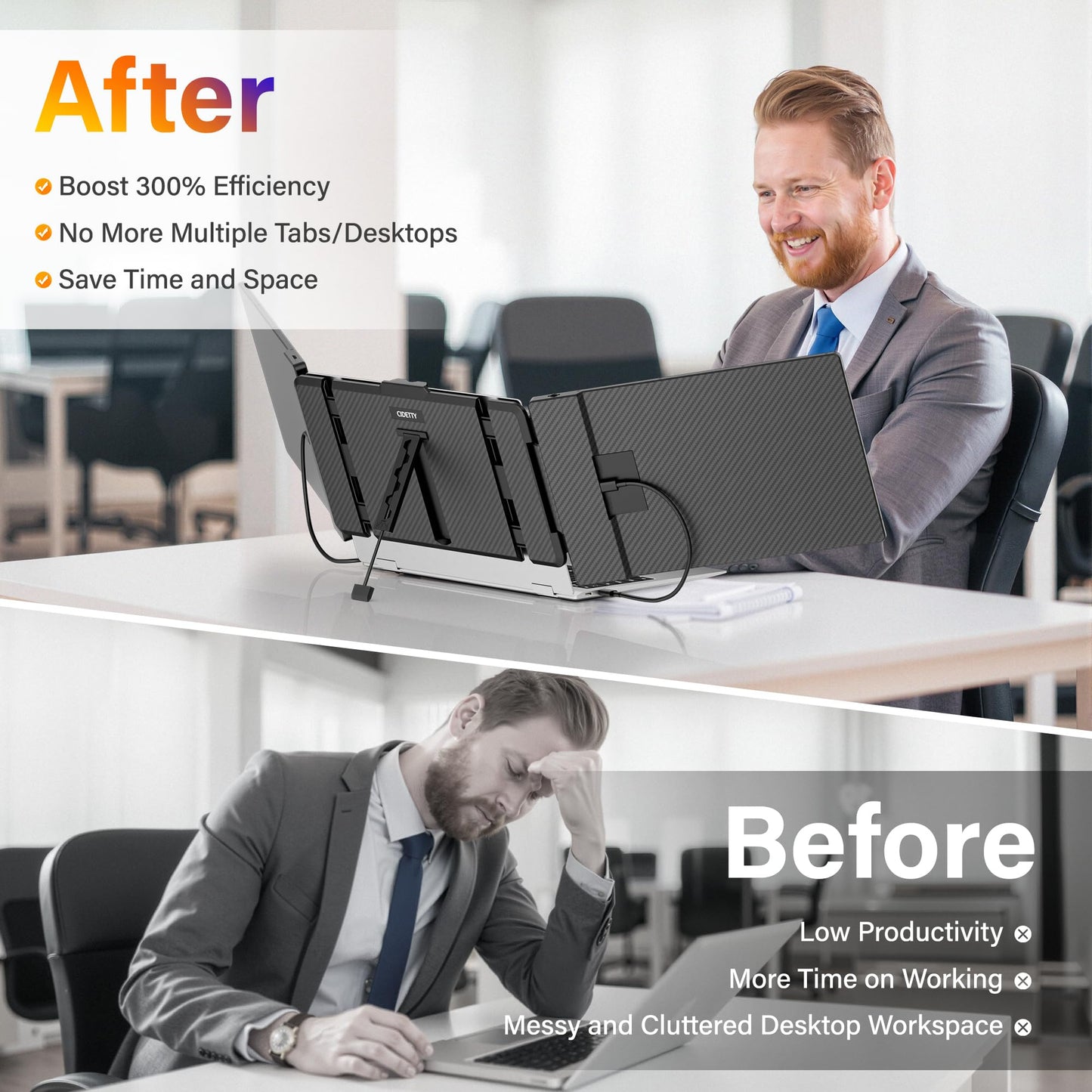 CIDETTY Laptop Screen Extender, 14'' FHD 1080P IPS Ultra-Thin Dual/Triple Monitor Display, HDMI/USB-C Plug-Play Portable Monitor for Laptop, Built-in Speakers(Mac, Win, Android)