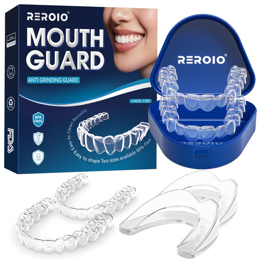 REROIO Anti Grinding Guard, Mouth Guard for Grinding Teeth at Night, Mouth Guard for Sleeping, Perfect fit Night Guards for Teeth Grinding, Reusable Mouthguard for Adults