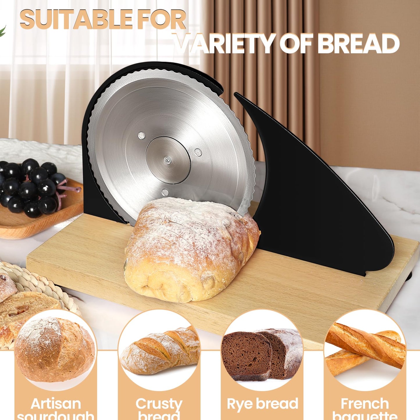 Manual Bread Slicer for Homemade Sourdough Bread, Adjustable Thickness&Evenly Slicing, Hand Crank Bread Slicer with Scale Line and Suction Cup, Serrated Blade Design, Patent