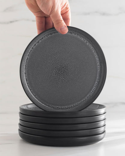 Stoneware dinnerware set 4 persons 16 pcs - Dishwasher, microwave and scratch resistant - Bowl and plate set 4 persons modern - Dinner service Pure Living black in gray…