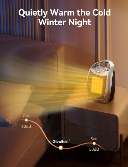 GiveBest Portable Electric Space Heater with Thermostat, 1500W/750W Safe and Quiet Ceramic Heater Fan, Heat Up 200 Square Feet for Office Room Desk Indoor Use, Silver